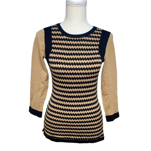 The Limited Sweaters - The Limited Tan/Black Striped Rayon Fitted Sweater Size XS
